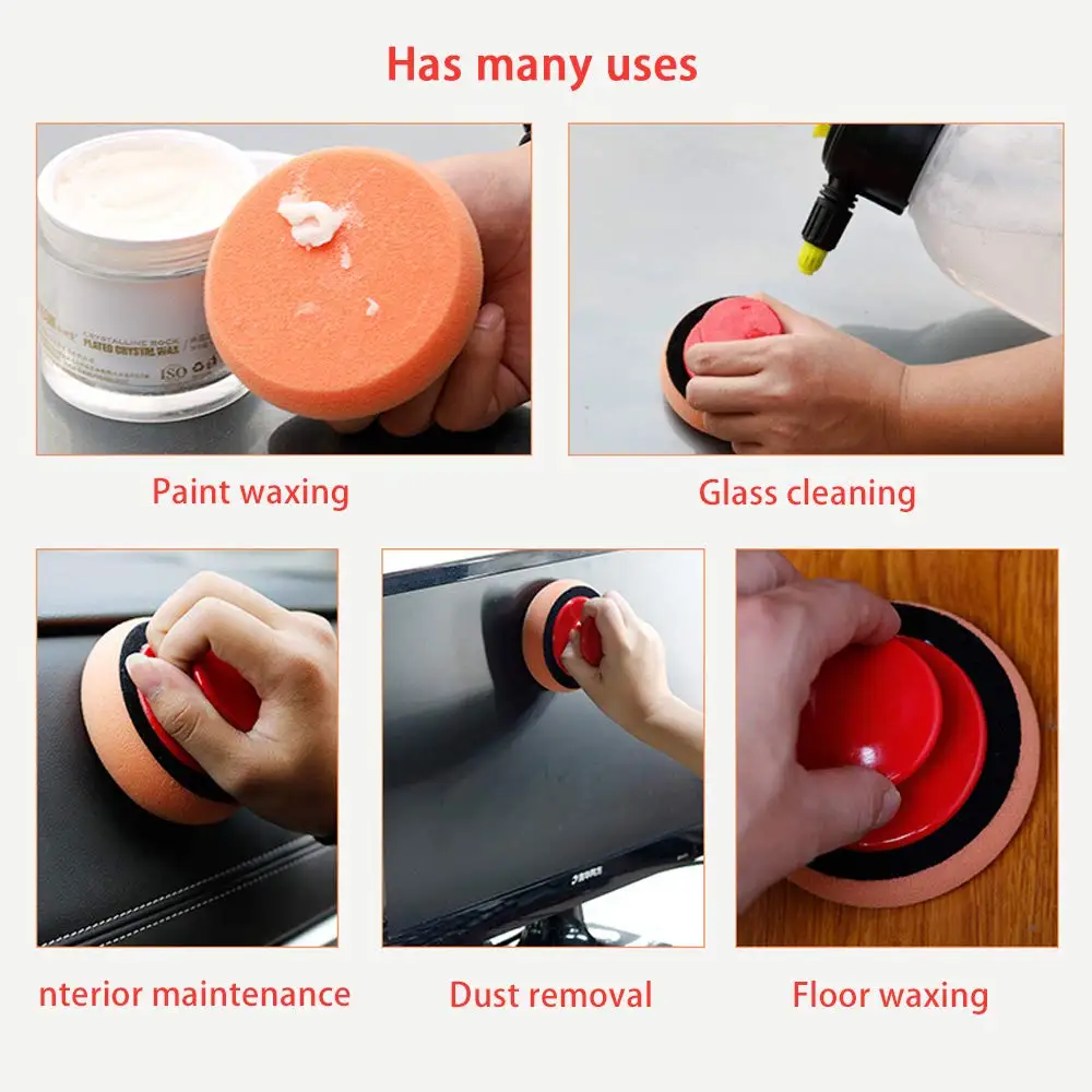 Car Wax Applicator Pads Kit, Soft Sponge Applicator Foam Waxing Pad with Grip Handle for Automative Polishing Cleaning, Waxing