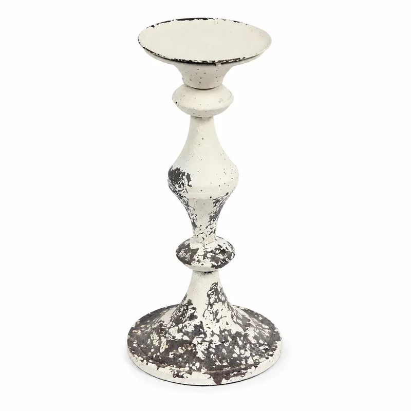 Vintage Distressed Iron Candle Holder 26cm Tall White Pillar Candlestick Farmhouse Dining Wedding Mantel House Decor Centerpiece