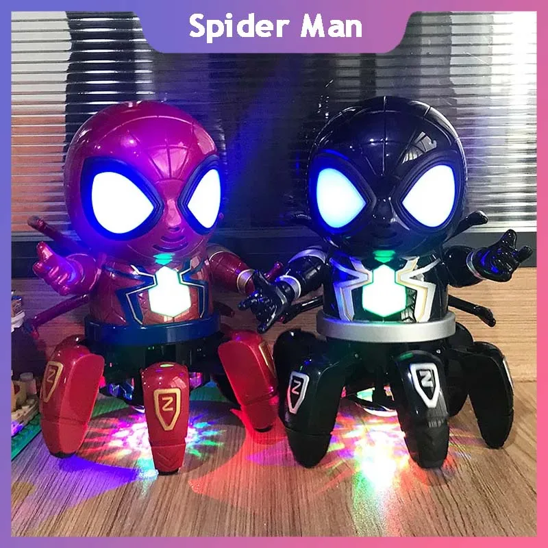 Spider Man Actiefiguren Dansende Robot Muzikale Lichte Elektrische Pop Speelgoed Zwarte Spiderman Baby Kinderen Grappig Speelgoed Verjaardagscadeau