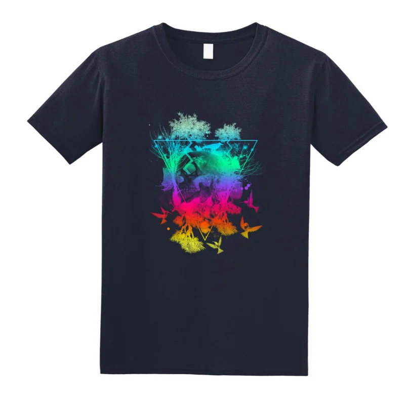 Vaporwave Neon Skull Techno Hipster T Shirts Aesthetic Skull Watercolor Rainbow Space Skull Funny Tshirt for Men Camisa