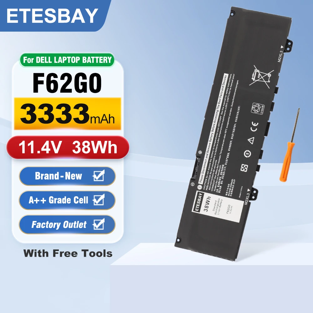 

ETESBAY F62G0 Laptop Battery For DELL Inspiron 13 7370 7373 7380 7386 Vostro 13-5370 RPJC3 39DY5 P83G P87G P91G 38WH 11.4V