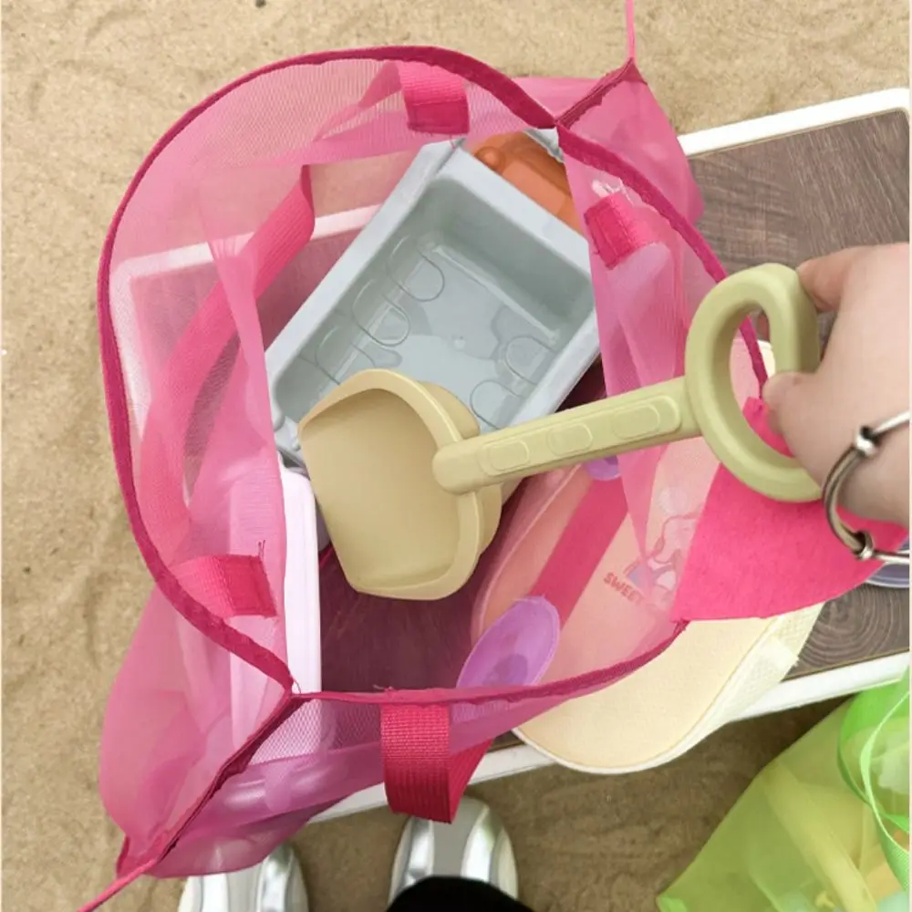 Large Capacity Summer Beach Bag Cartoon Mesh Handheld Mesh Bag Portable Lightweight Toy Storage Bag Beach Travel Outdoor Sports
