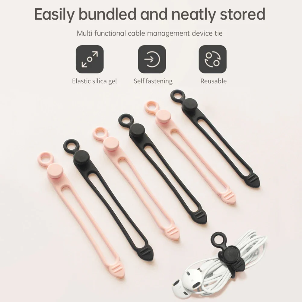 1/5/10pcs Silicone Cable Ties Set Cord Organizer Cable Straps Elastic Reusable Cord Ties Travel Cable Wire Storage Harness Strap