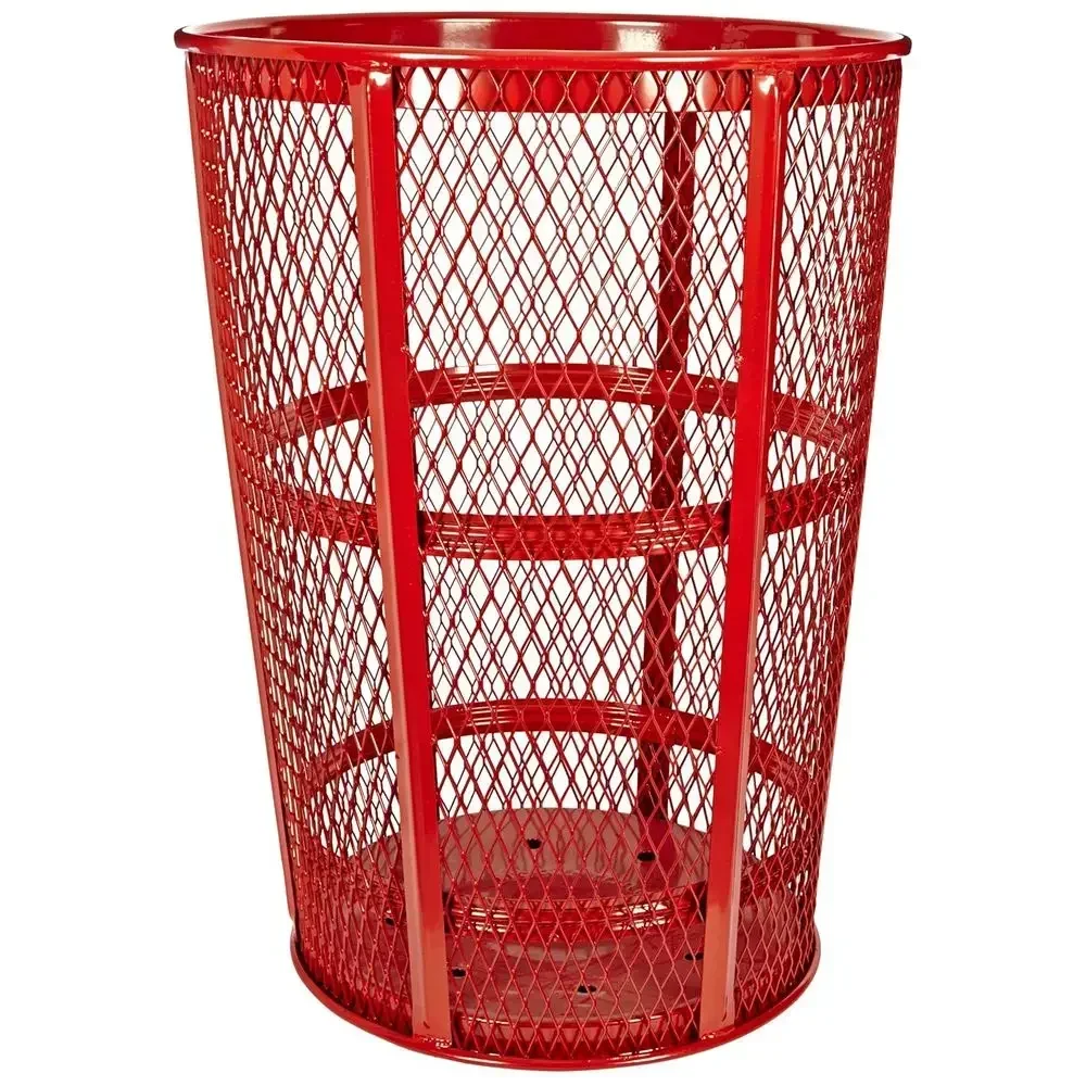 48-Gallon Round Outdoor Waste Receptacle, 23 Diameter, 33 Height, Red
