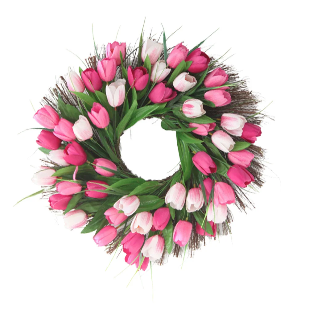 布と籐のチューリップガーランド-ピンク-造花ストリング-ドア-壁-屋外-結婚式-パーティー-フェスティバル装飾用