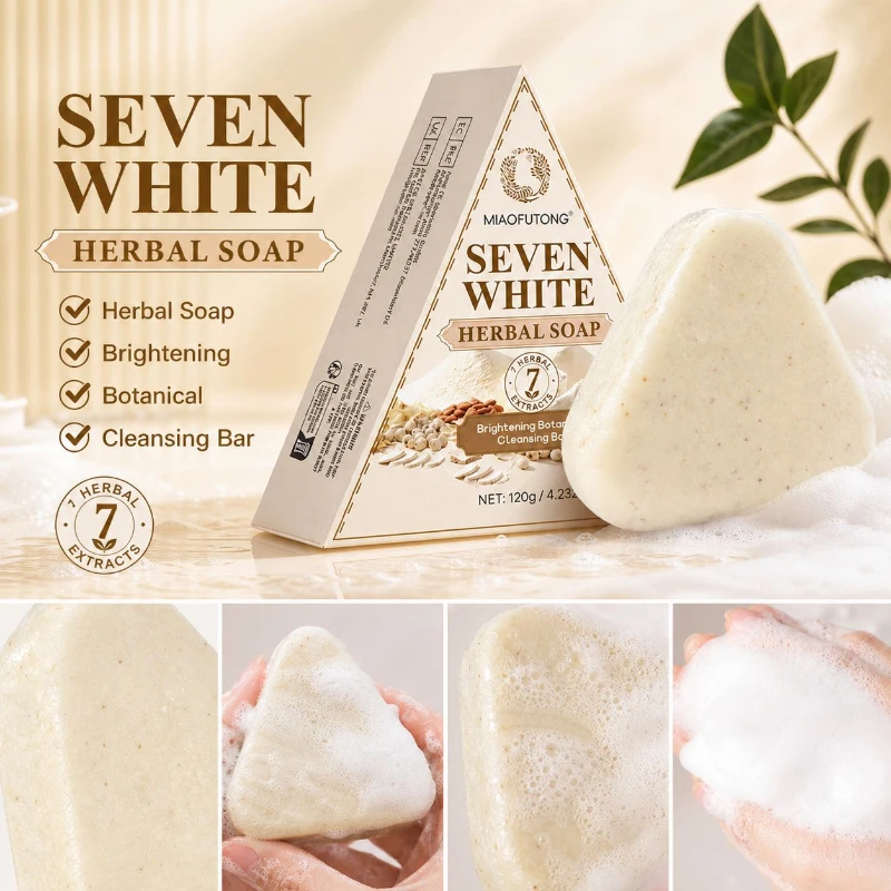 Seven White Herbs Extract Face Body Cleansing Soap,Niacinamide Hydrating Nourishing Moisturizing Bar,Gentle Non-Irritating