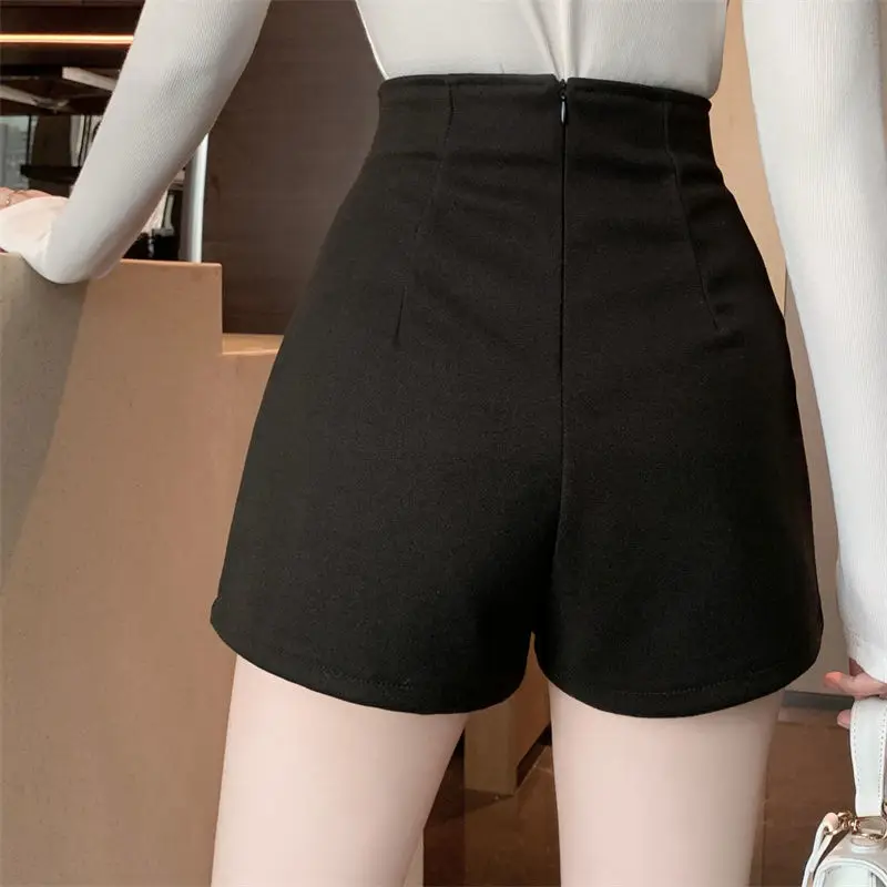 Shorts Women Black All-match Autumn High Waist Straight Vintage Simple New Casual Teens Korean Style Trousers Button Retro Mujer