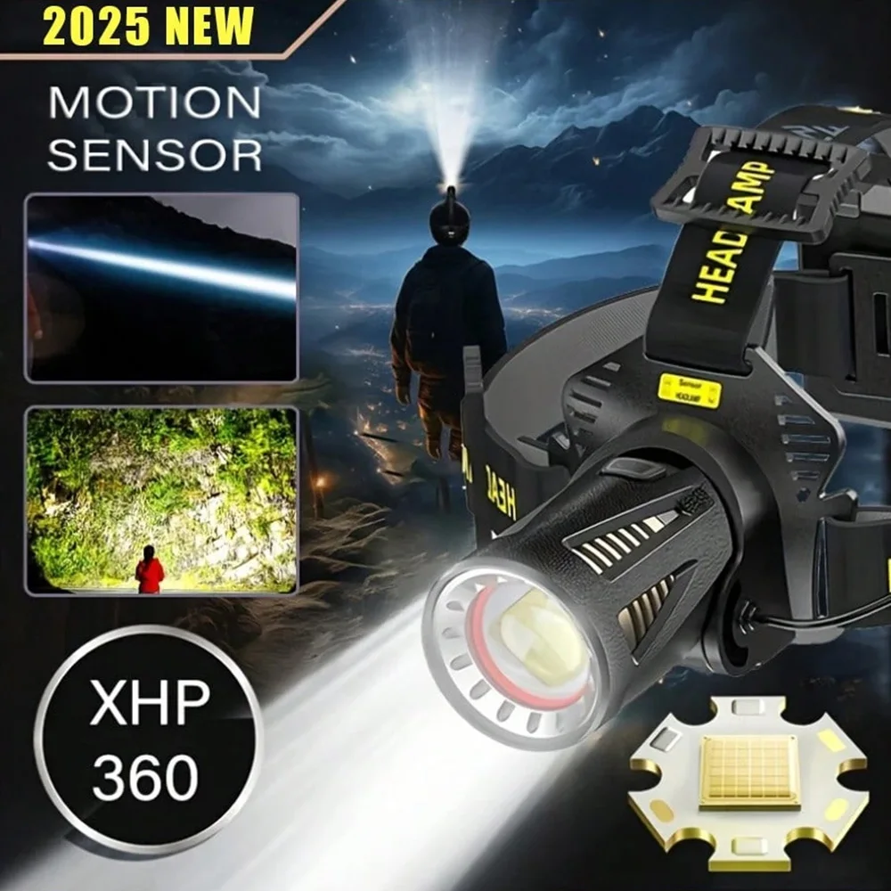 36-core Super Bright Headlight High Power XHP360 LED Headlamp Strong Light Head Lamp USB Rechargeable Zoomable Camping Fishing