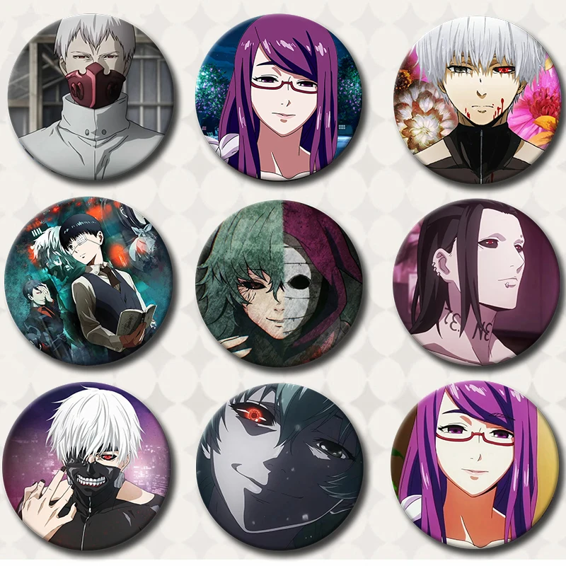 58mm Japanese Anime Tokyo Ghoul Portable Mirror Cute Anime Character Cartoon Mini Makeup Mirror Accessories Decor Fans Collect