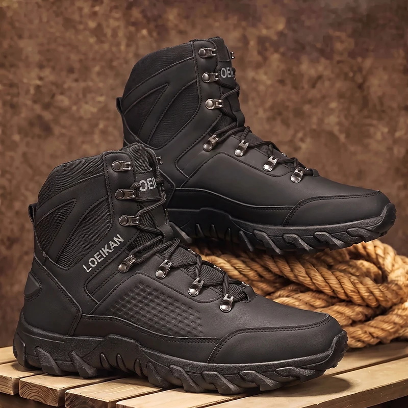 Herren High-Cut Knöchelhohe Freizeitstiefel mit Metallösen, Schnürung, Robustem Obermaterial und Dicker, Rutschfester Sohle für den täglichen Gebrauch und Stadtspaziergänge. – Detail 10