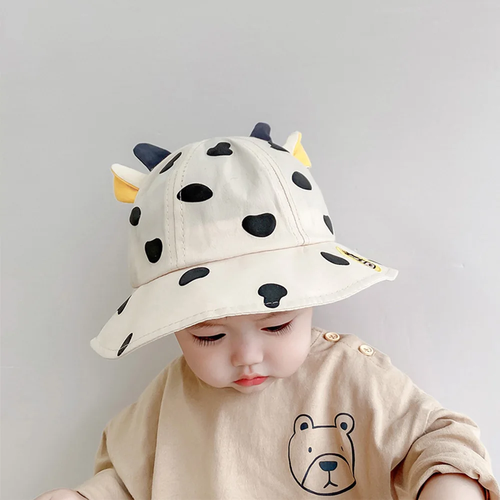 Kids Bucket Hats Korean Cow Shape Baby Cap Thin Trendy Boy Fashion Girl Cute Caps Fisherman Hat For Children 1-5 Years