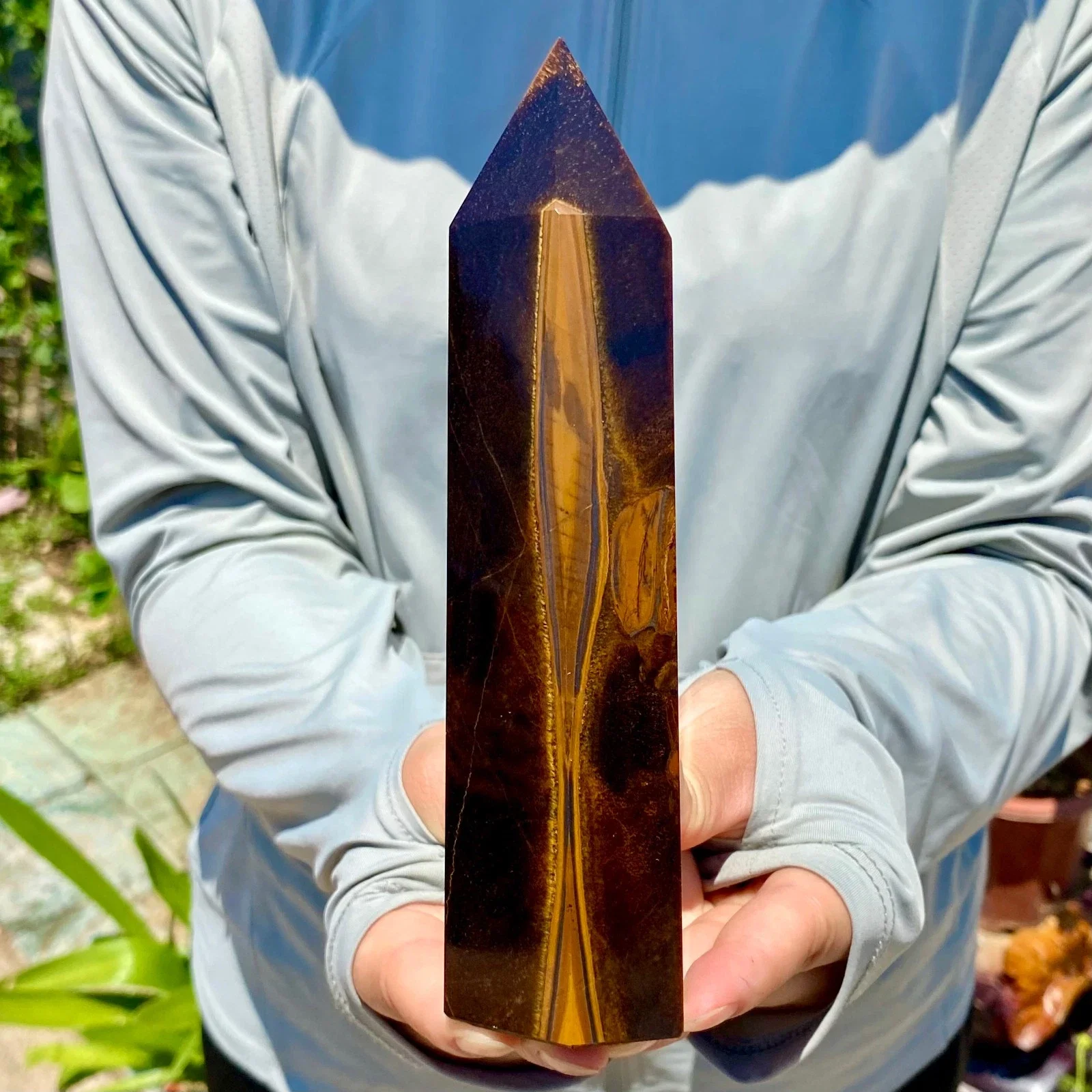 Natural Formed!  Yellow Tiger's Eye Obelisk, Quartz Crystal Tiger's Eye Rock Column, Mineral Point Wand Healing