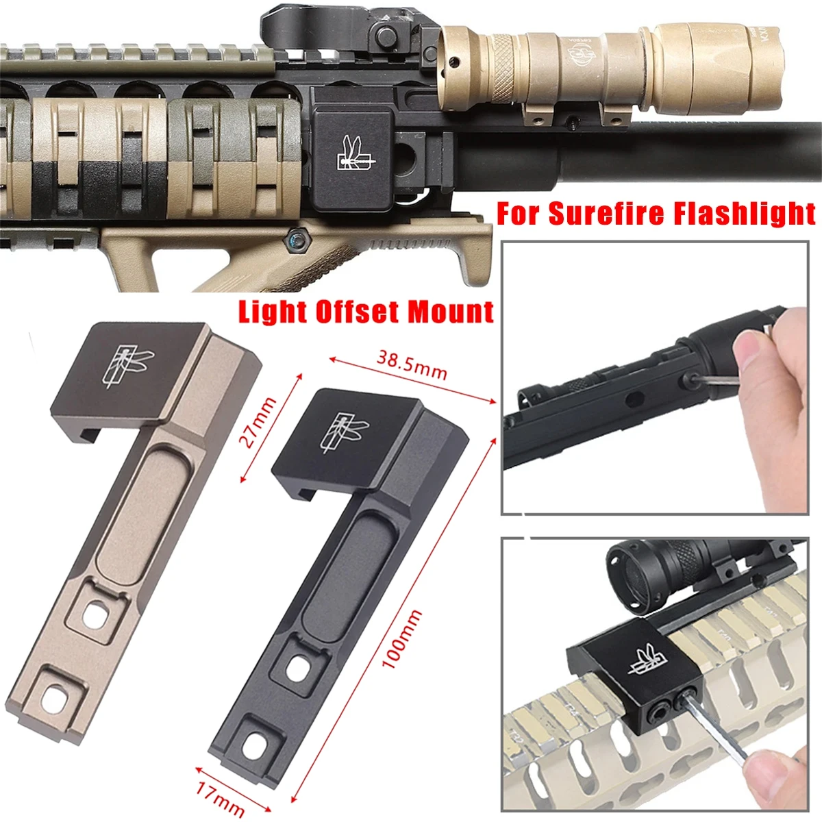 

Крепление для фонаря SureFire Offset Mount для SureFire M300B, M600B, M300C, M600C на 20-мм планку Picatinny с оригинальным логотипом