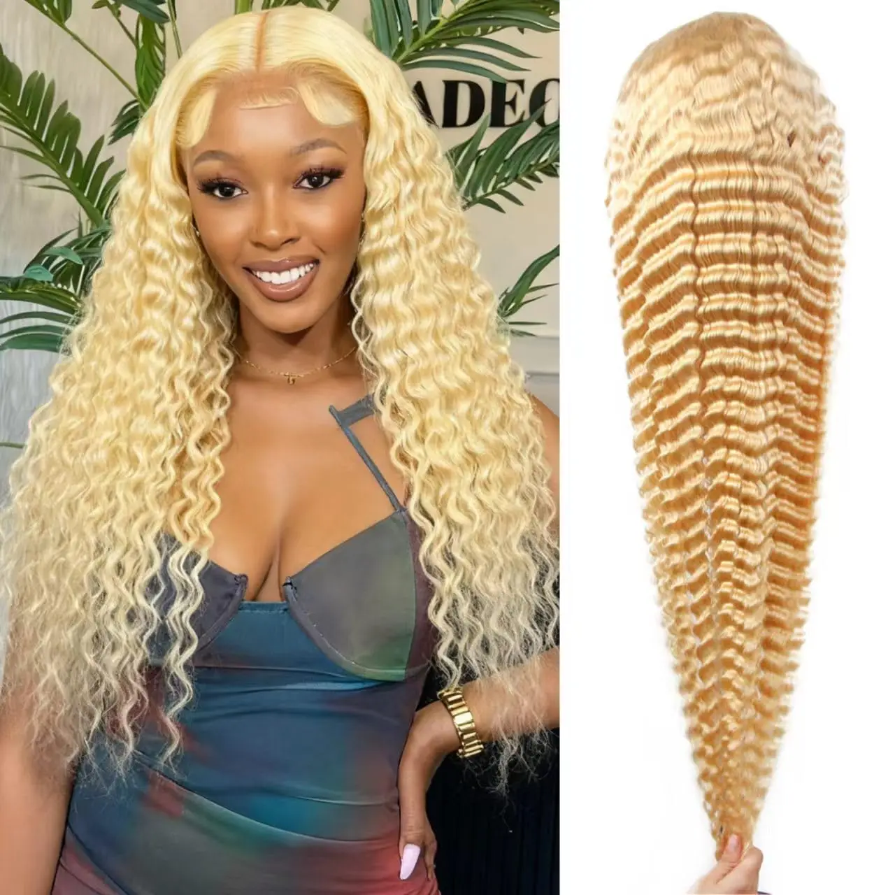 613 13x6 Lace Front Wig Human Hair Honey Blonde Deep Wave Wig 20 inch 200% Density 613 HD Lace Frontal Wig for Women Blonde Curly Wigs Human Hair Pre Plucked with Baby Hair