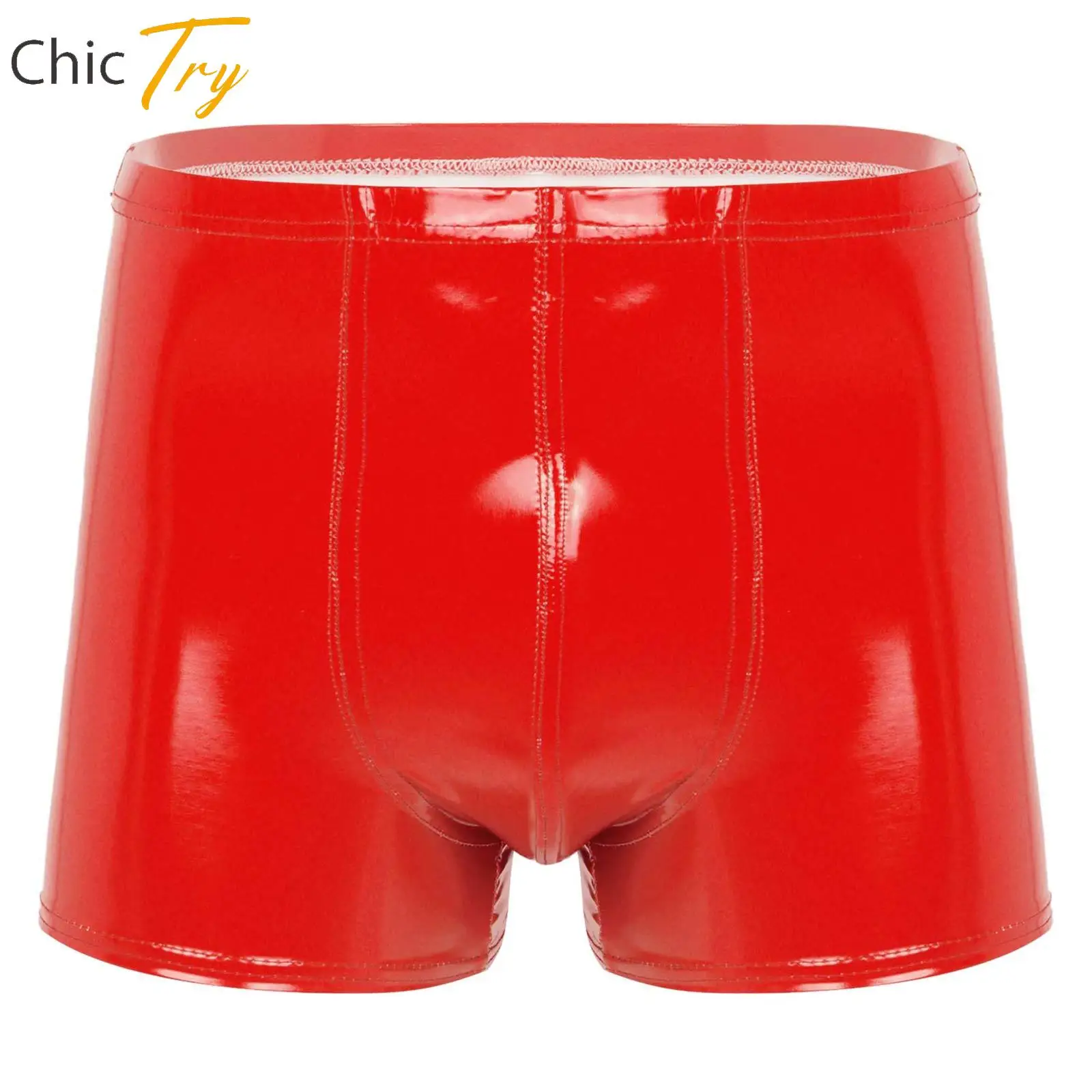 Mens Boxers Shorts Bulge Pouch Underwear Wet Look Patent Leather Lingerie Nightclub Hot Pants Rave Party Dance Botttom