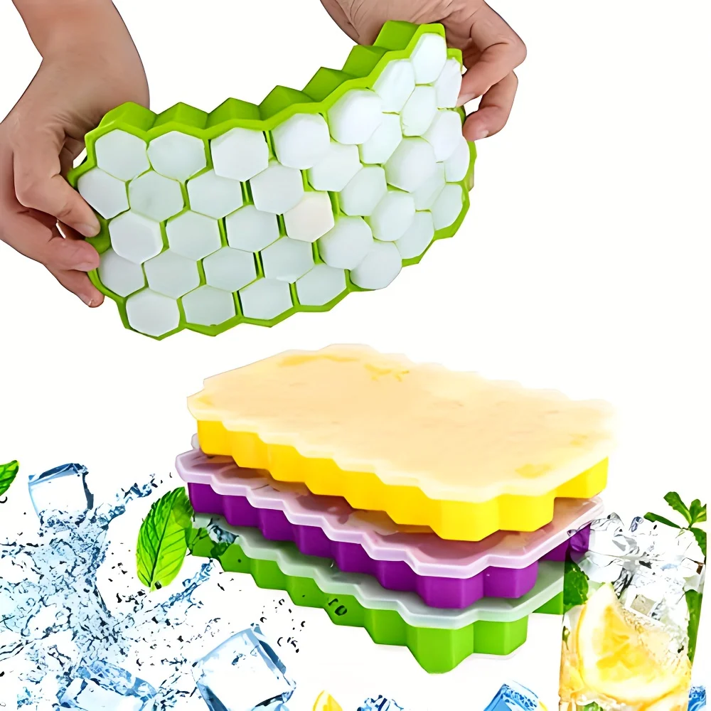 

37 Cavity Ice Cube Trays Mold Reusable Silicone Ice Cube Mold BPA Free Ice Cream Maker with Lids DIY Honeycomb Popsicle Mold