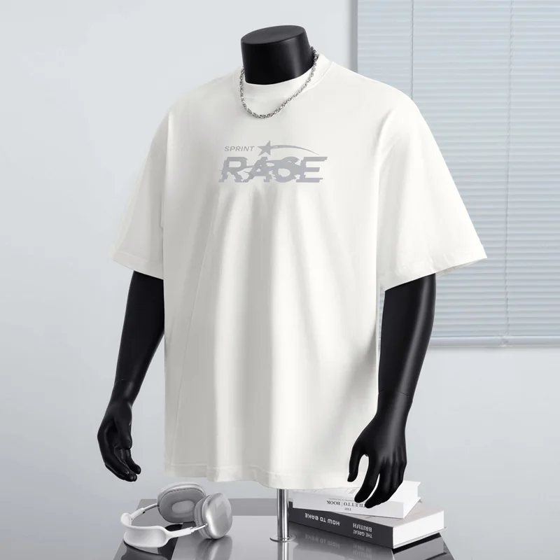 

Summer Men's Trend Fashion Letter T-shirt Simple Ironing Silver Letter Round Neck Loose Casual Short-sleeved Bottoming Shirt