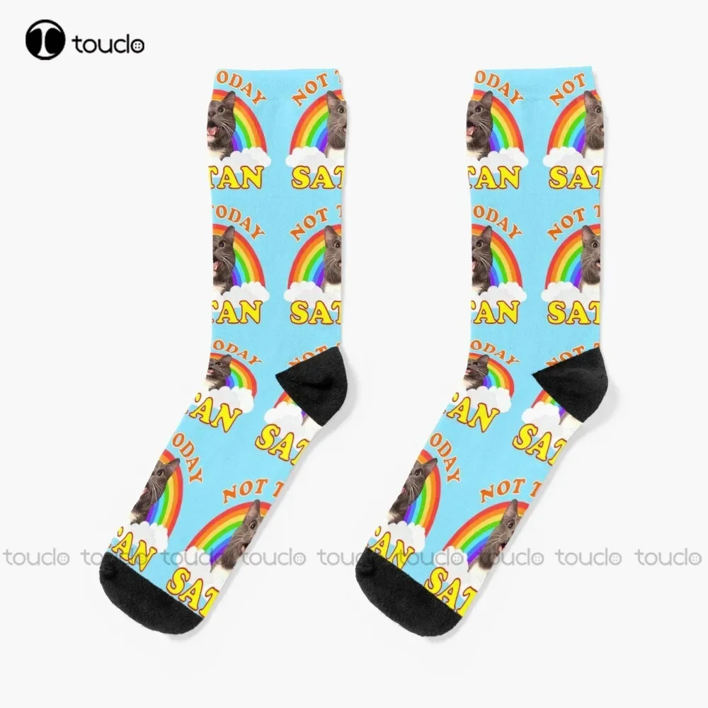 Not Today Satan! - Roger The Cat Death Metal Rainbow Smiles Socks Baseball Socks Men Personalized Custom 360° Digital Print