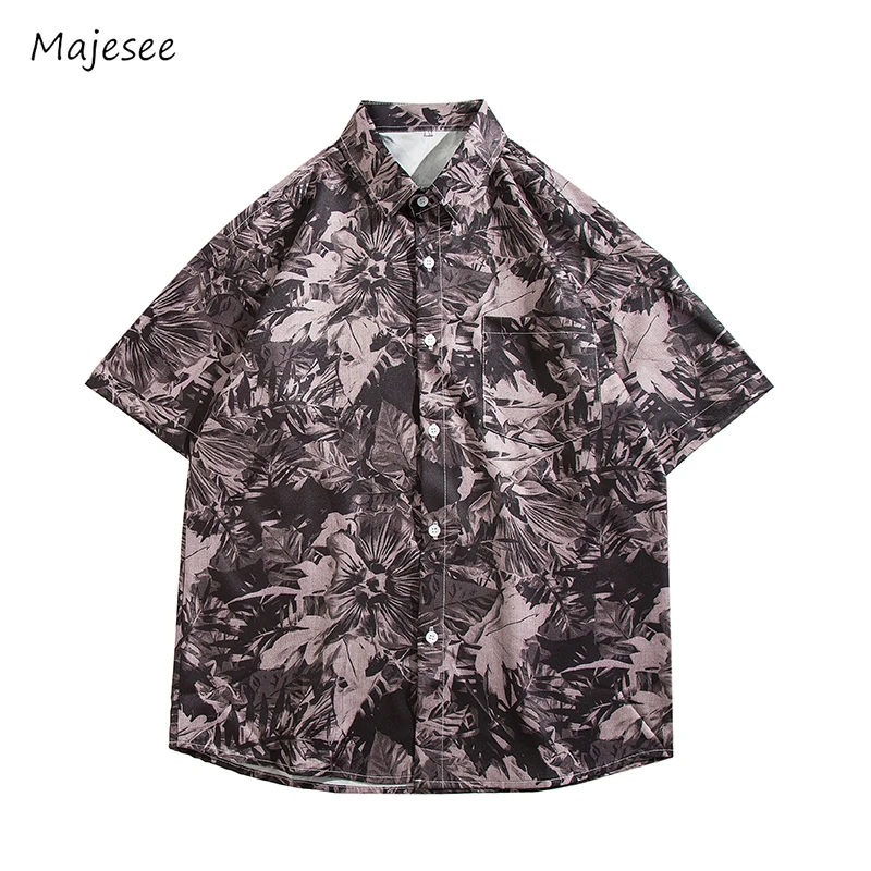 M-3XL Shirts Men Summer Half Sleeve Basic Loose Couple All-match Fashion Floral Design Ins Harajuku Teens Tops Clothes Hot Sales