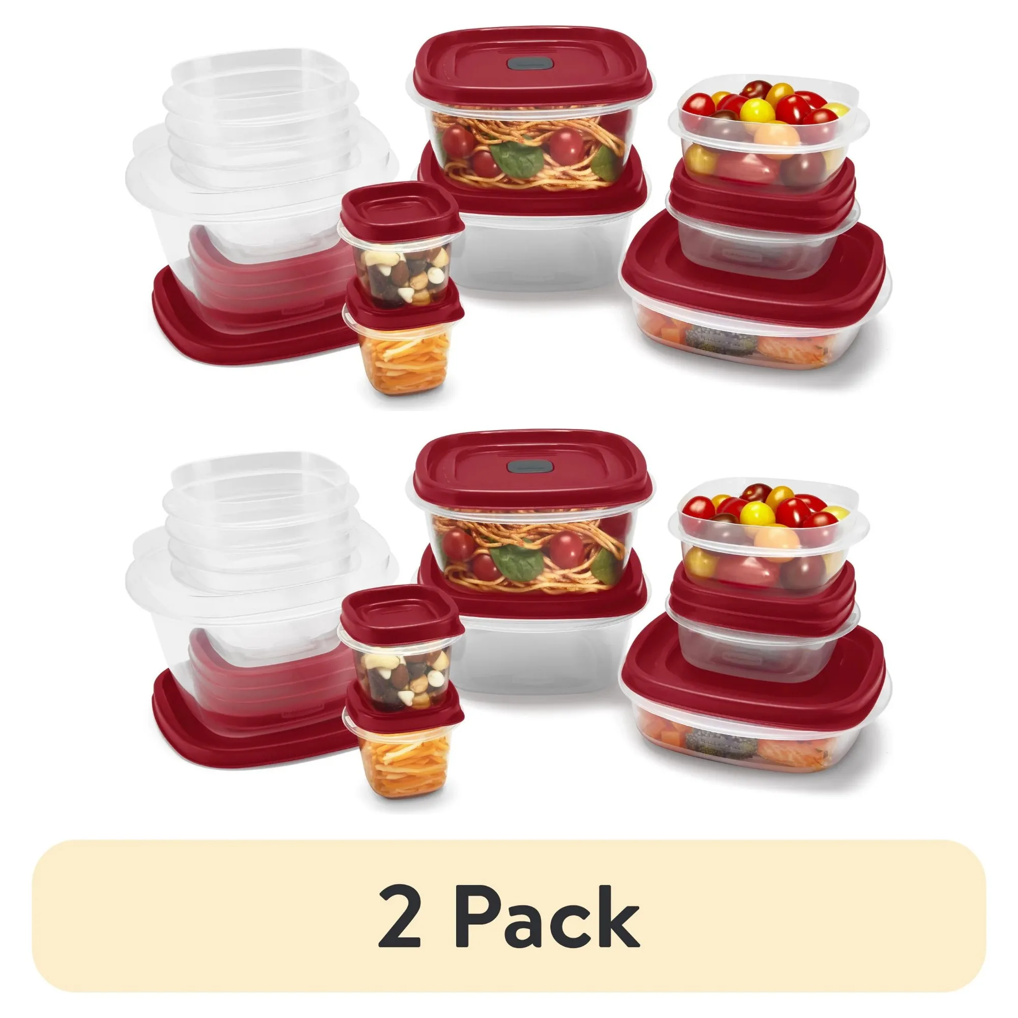 

(2 pack) 24 Piece Food Storage Containers Variety Set, Red