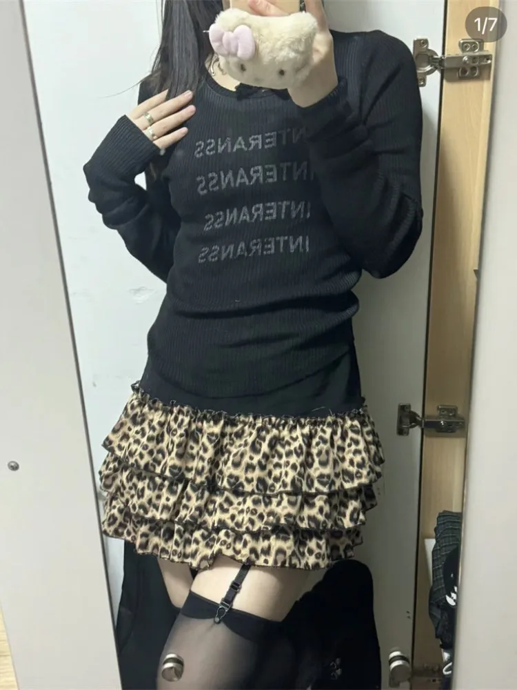 

Юбка А-силуэта с высокой талией, с леопардовым принтом, женская, универсальная, весна-лето, новая, стройнящая, средней длины