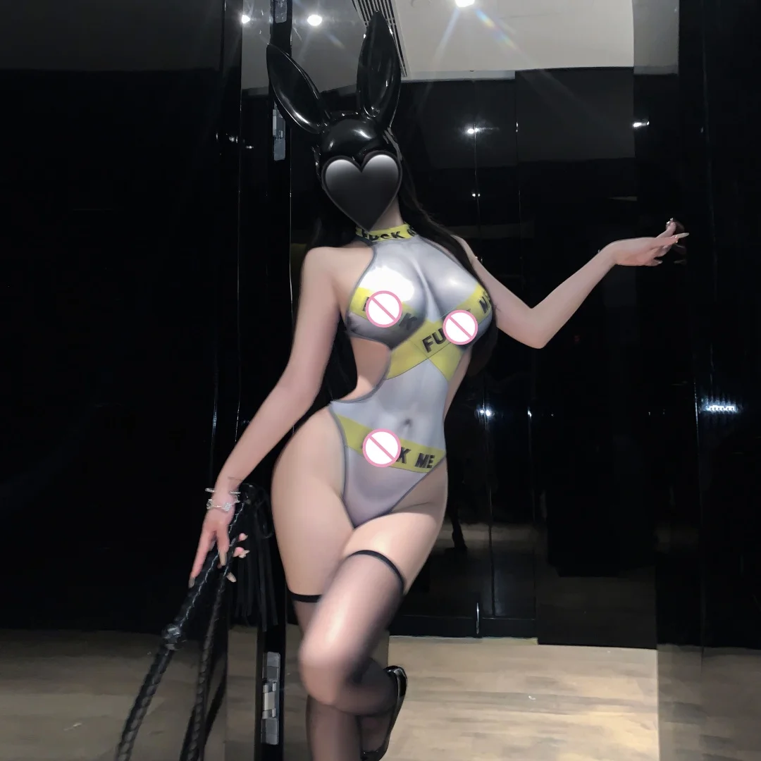 جديد مثير الأصفر الشريط ربط إلكتروني الطباعة ارتداءها النساء موحدة الجوارب بذلة وتتسابق لعبة تأثيري حلي الملابس الداخلية #5