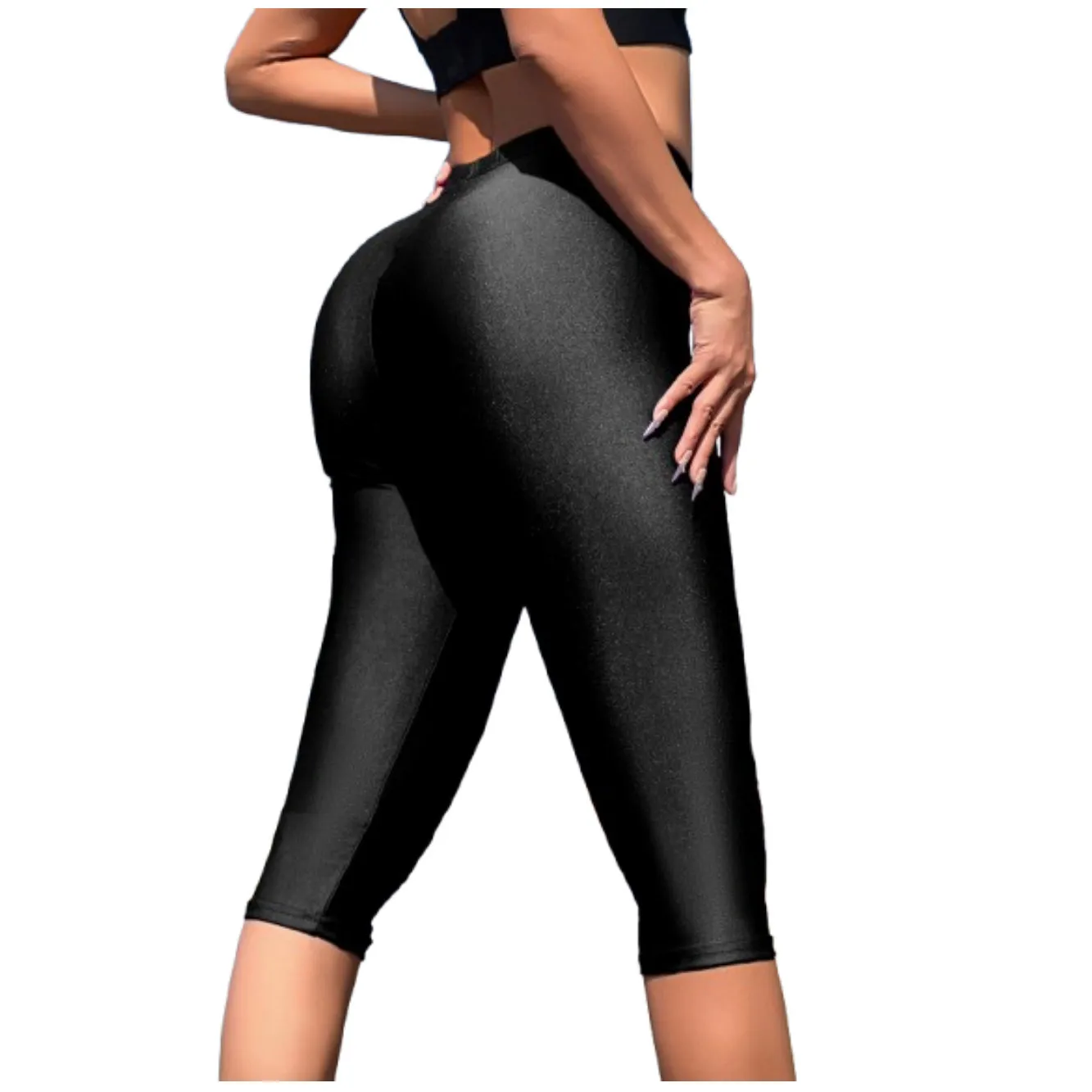 Glossy Shiny Ultra Soft Capri Leggings for Women Shorts Shinning Cropped Pants Leggin Jegging Tight Sequin