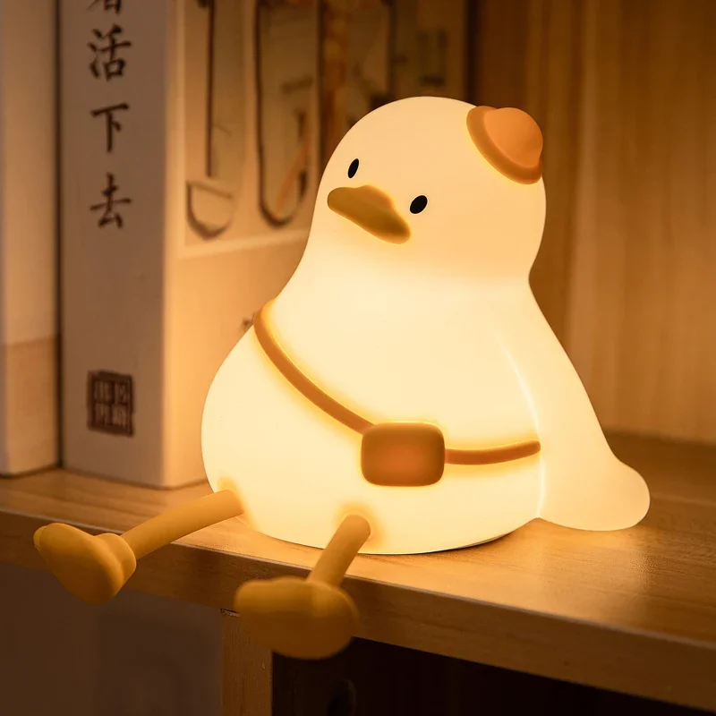 LED Night Light Cute Duck Silicone Touch Sensor Lamp Timer Nightlight Rechargeable Atmosphere Lights for Room Decor Kids Gift