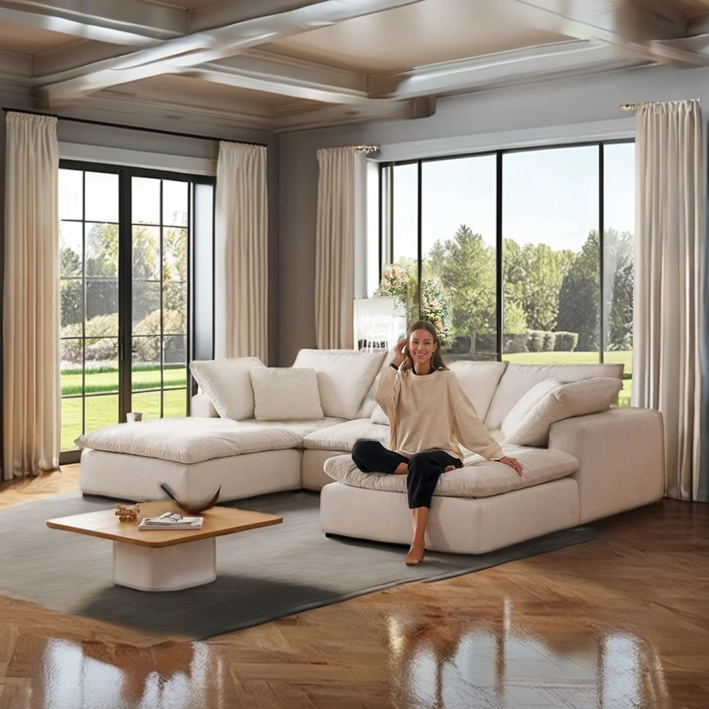 Designer Recommendations Modern Linen Living Room Sofa Set Modular Sectional Cloud Couch Sofa