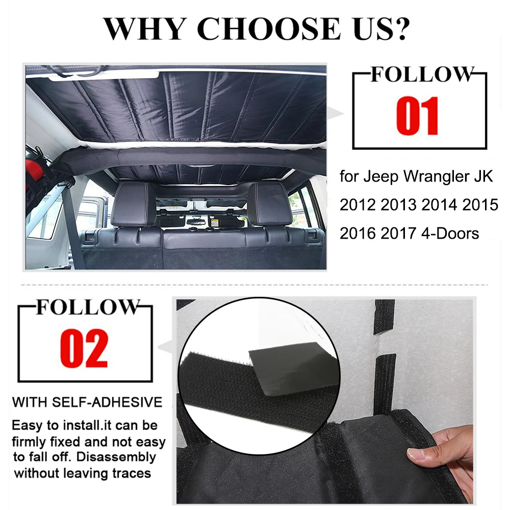 Car Roof/Rear Window Insulation Cotton Pad Cover for Jeep Wrangler JK 4-Door 2012 2013 2014 2015 2016 2017 Interior Accessories