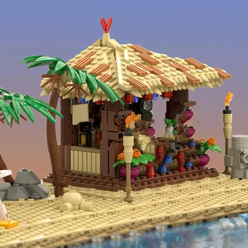 388pcs MOC Tiki Hut Beach Bar Iconsed Model Building Blocks Construction Christmas Gifts Assemble Toys DIY Idea Kids Birthday