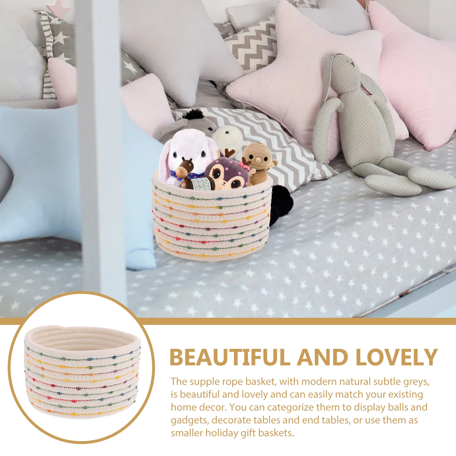 

Cotton Rope Storage Basket Woven for Baskets Desktops Small Hampers Decor Organizer Laundry Organizing