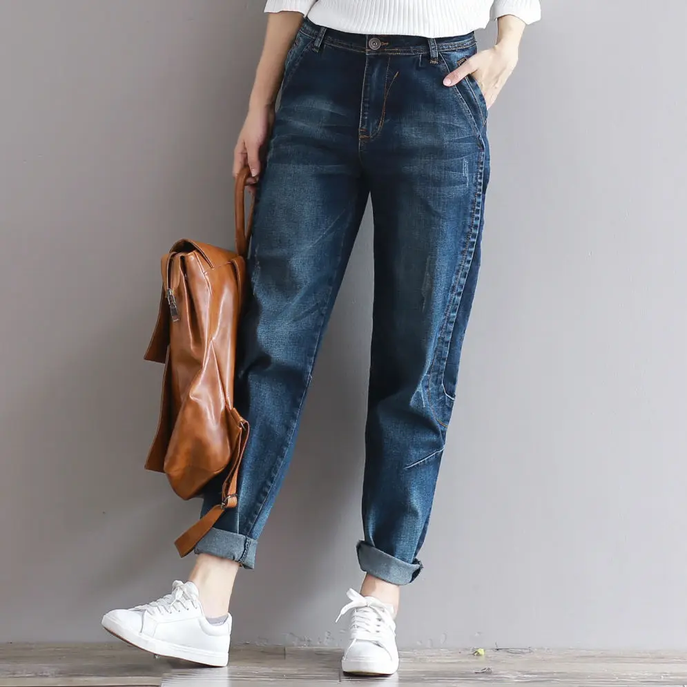 

Spring Autumn Women Jeans Mom Stretch Streetwear Harem Jeans Denim Trousers For Female Loose Ankle Length Pants