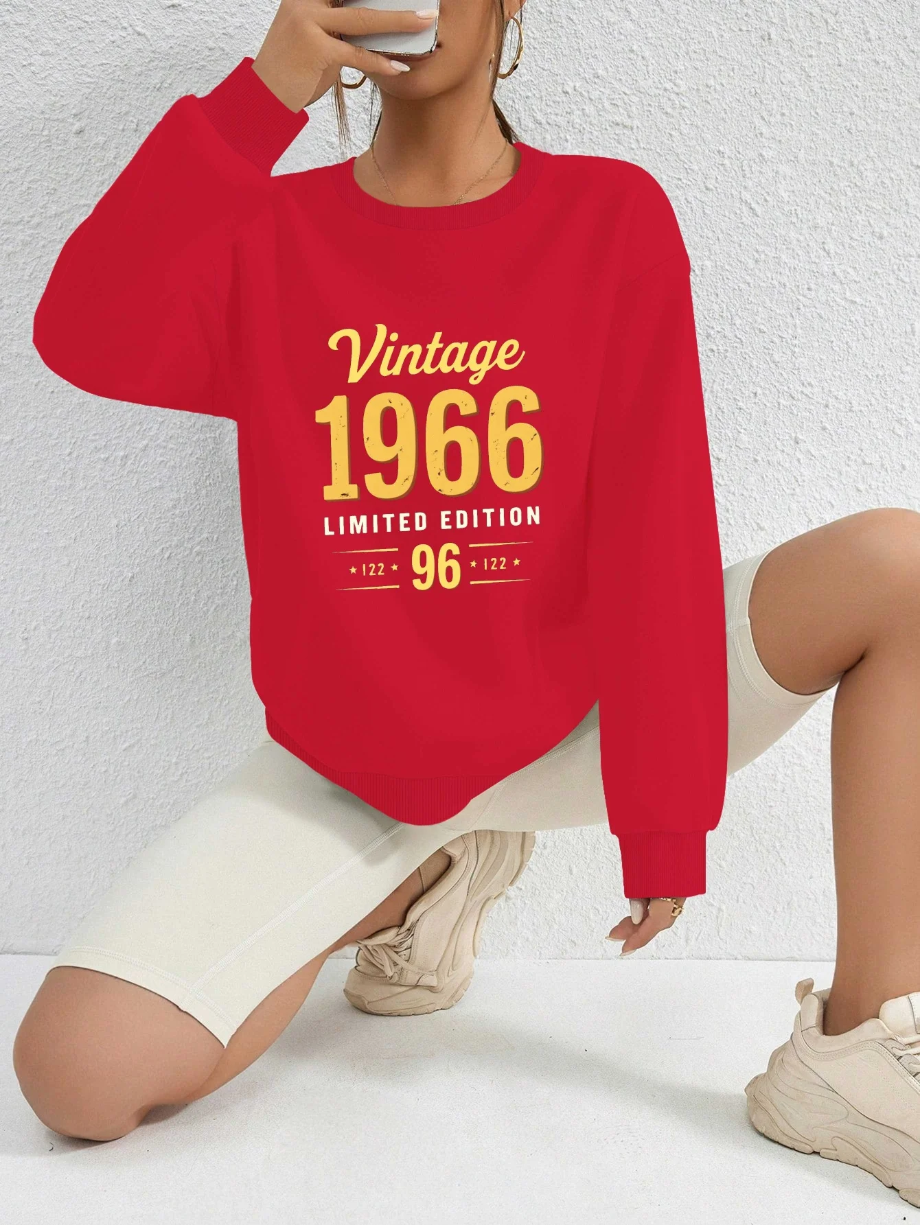 المرأة خمر 1966 طبعة محدودة البلوز خمر الأحمر طاقم الرقبة البلوز لينة كل يوم الخريف/الشتاء سترة