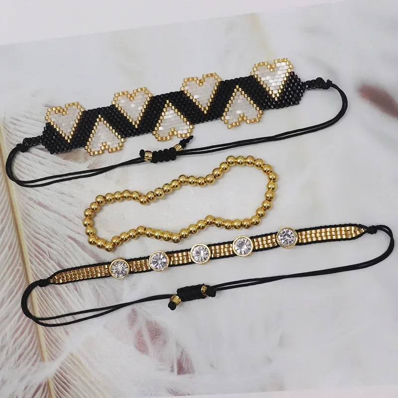 ZGMXR Rice bead bracelet Heart-shaped Design Originality Hand knitting Bohemia Adjustable Fashion Simple Beaded bracelet set