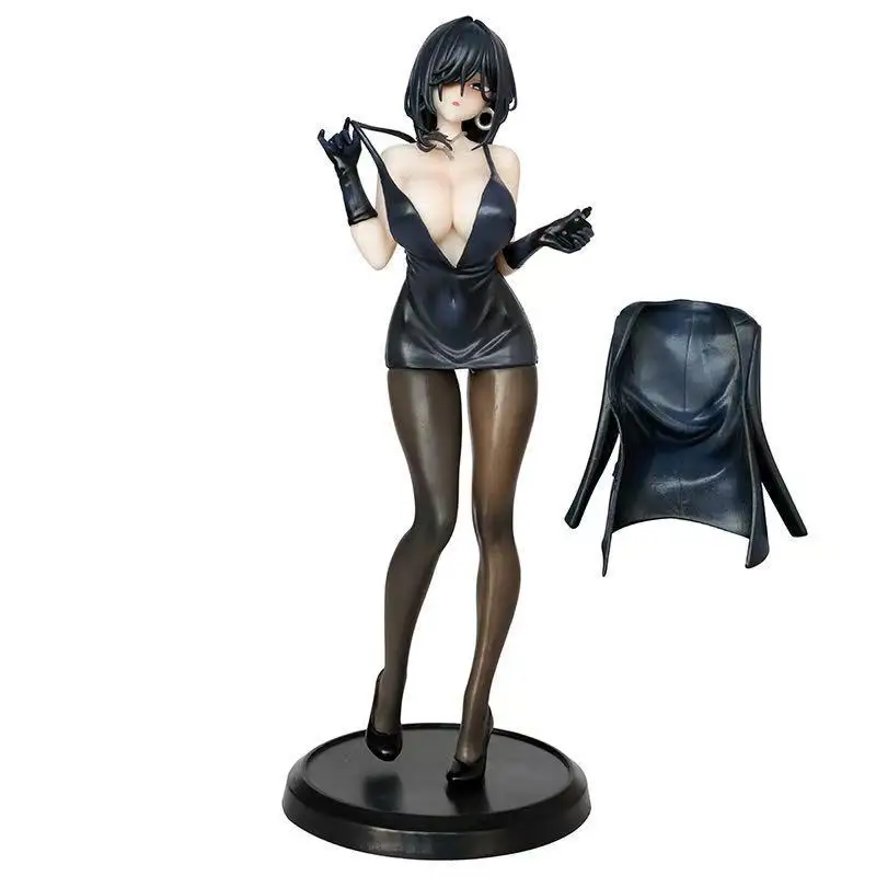 Anime Beautiful Girl Figure Hengshan Shijian Black Evening Dress Cloak 26cm Pvc Animation Peripheral Boy Gift