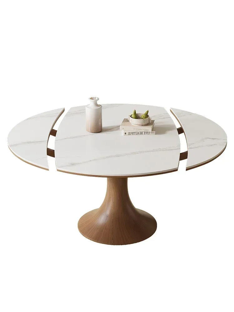 Nordic Stone Plate round Stretchable Square Turn round Dual-Use Dining Table Retractable Folding Dining Table and Chair