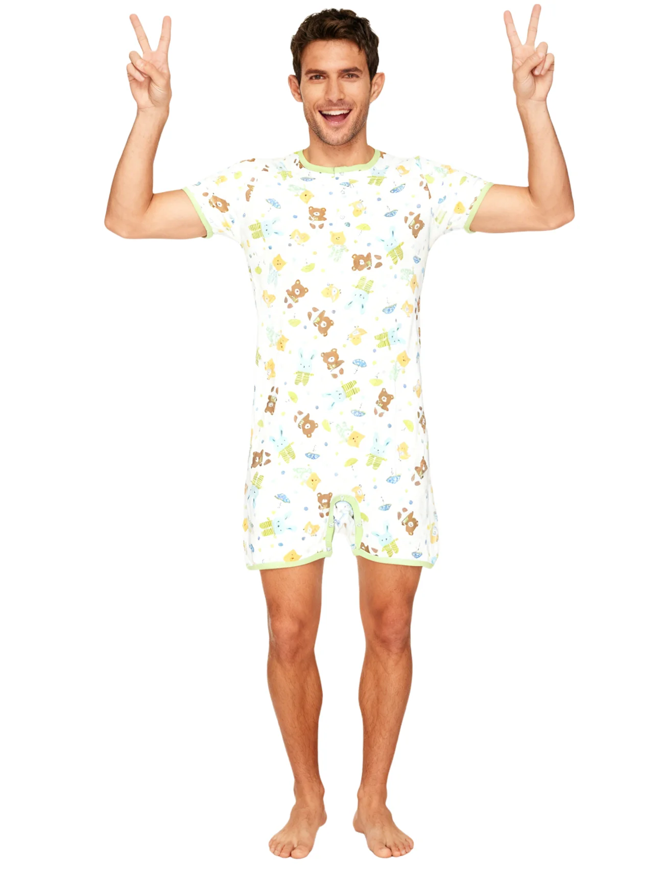 

Adult Teddy Bear Bodysuit with Short Legs Baby Romper Onesie Comfortable Sleepwear for All Seasons