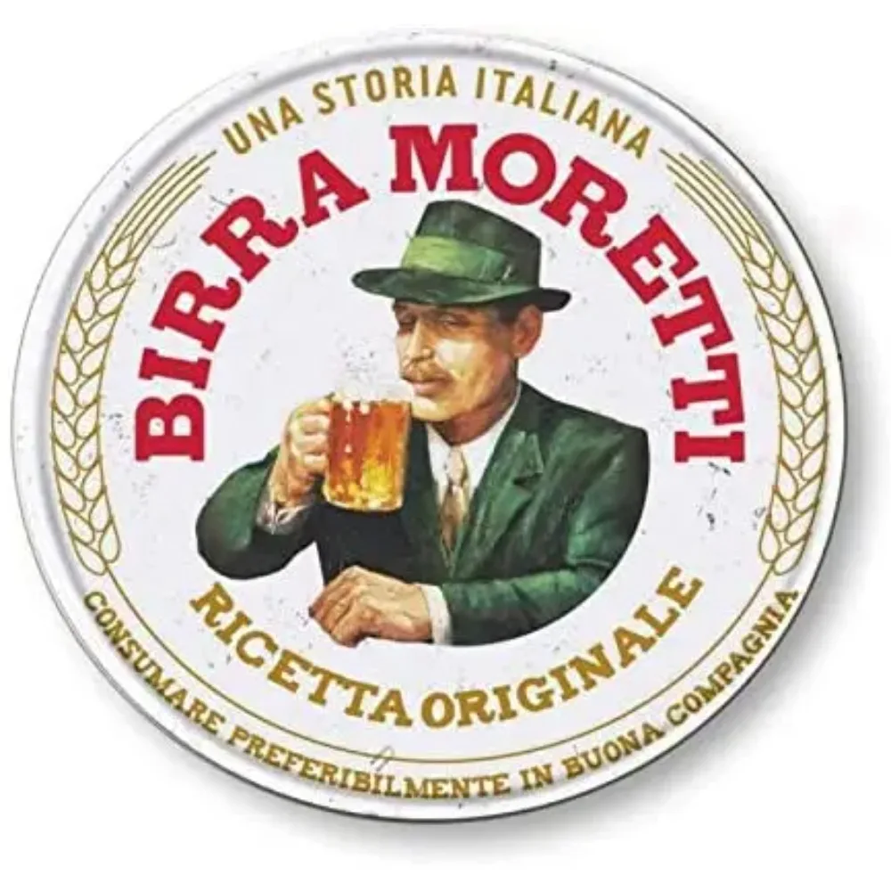 Birra Moretti Beer 7, Vintage-Stil, konkav, rundes Blechschild, Retro-Metall, runde Blechschilder, Dekor, Wandkunst, Poster, Geschenke für die Tür