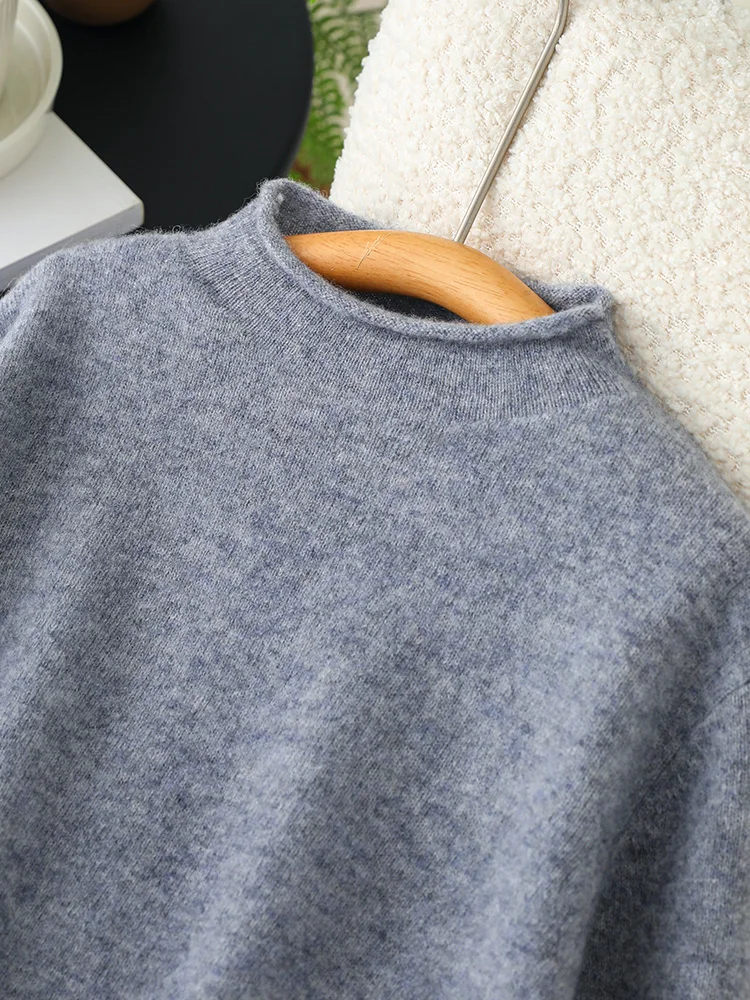 Basic Wool Sweater Children Curled Edge Half High Collar Pullover Autumn Winter Kids 100% Merino Wool Knitwear Boy Girl Clothing view 2