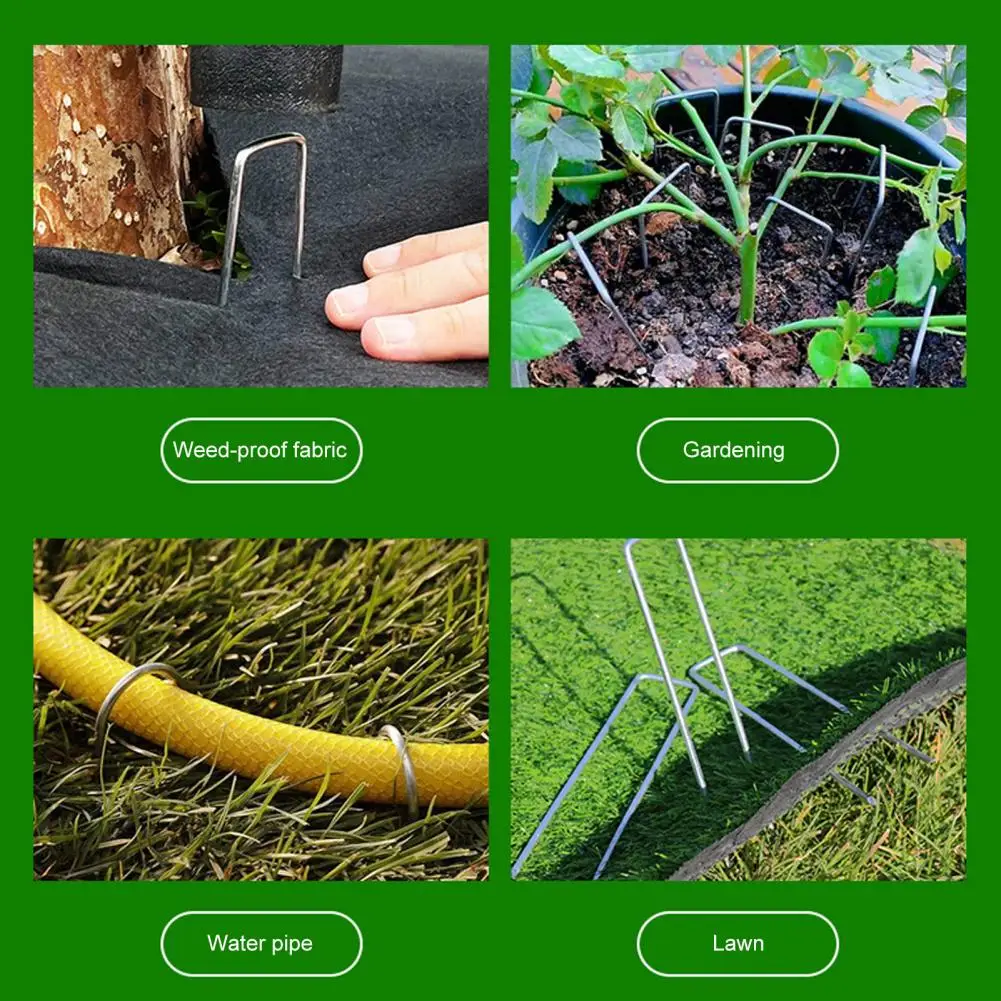 Ground Stakes Galvanized Steel Garden Stakes for Geotextile Landscaping Fabric 100 Pcs U-shaped Pins for Lawn Patio Irrigation