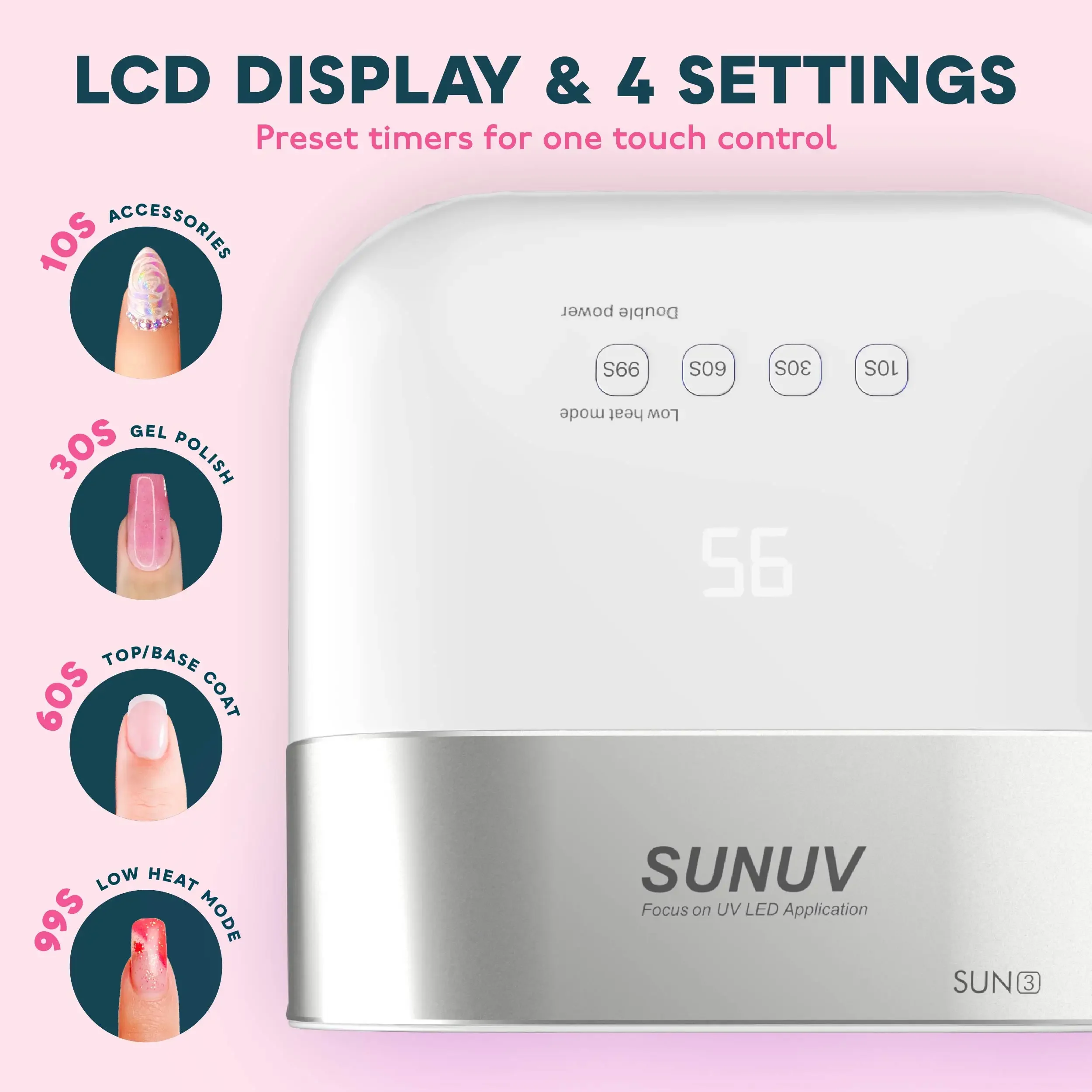 SUNUV SUN3 Nail Dryer Smart 2.0 48W UV LED Lamp Nail con Smart Timer Memory invisibile Digital Timer Display asciugatrice per unghie