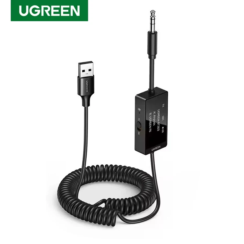 UGREEN BT303 Bluetooth 5.4 LED Display Wireless 3.5mm Audio USB Adapter Spring Wireless Aux Transmitter Receiver for Car