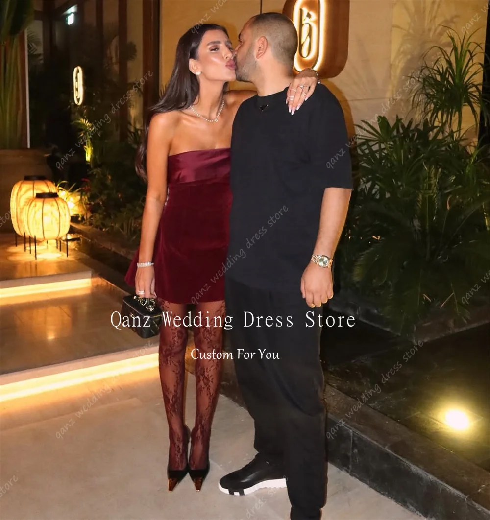 Qanz Burgunderrotes Mini-Sexy-Abschlussballkleid, kurz, A-Linie, Samt, ärmellos, elegante Kleider für besondere Anlässe, Partykleider, individuell
