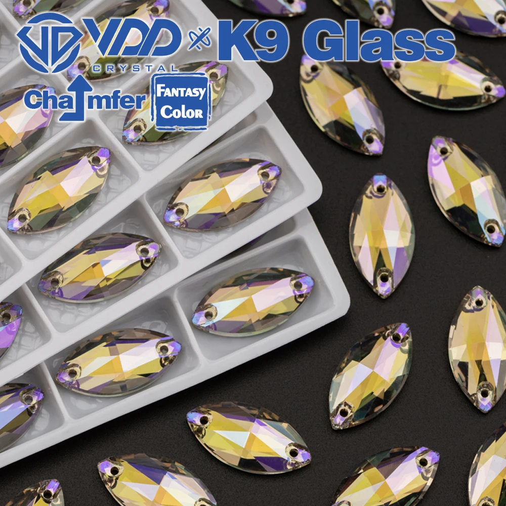 VDD Navette 9x18mm 36 Stück Geisterlichtfarbe Top-Qualität K9-Glas Aufnähbarer Strass Kristall Flachrückseite Kleidungsdekoration – Detail 7