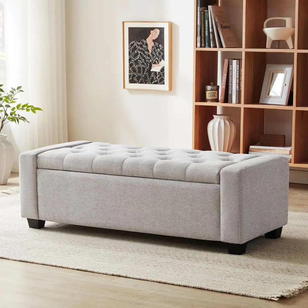 

Light Gray 48in Storage Ottoman Bench, Upholstered with Safety Hinge, Ideal for Entryway, Bedroom, or Living Room