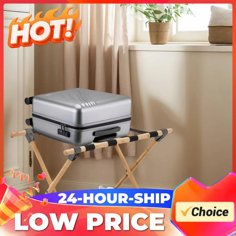 

Bamboo Suitcase Stand Foldable Suitcase Holder with Nylon Straps Suitcase Bracket for Guest Room Bedroom Hotel