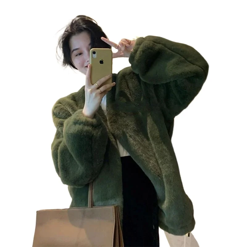 Nueva chaqueta Popular de piel integrada de terciopelo para mujer, estilo pequeño fragante, abrigo de piel de cordero verde dorado, modelos de otoño e invierno