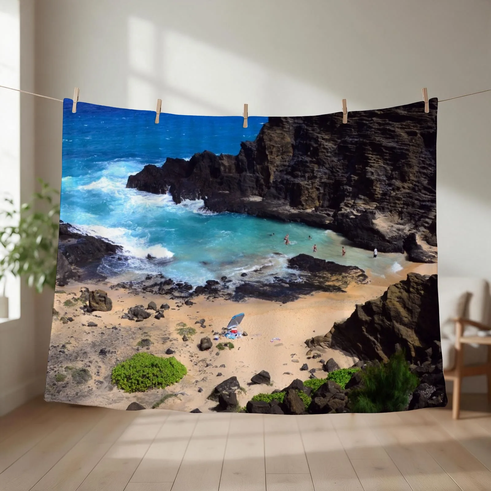 Forbidden NO TRESPASSING Beach in Oahu, Hawaii Art Photo Throw Blanket couch cozy soft plush fuzzy picnic outdoor blanket