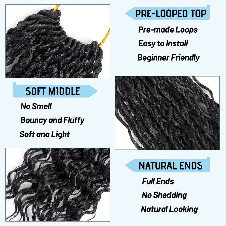 14 بوصة السنغالية تويست الكروشيه الشعر 9 حزم قبل يحلق آلهة تويست الكروشيه الضفائر للنساء السود الطبيعي الأسود 1B الاصطناعية